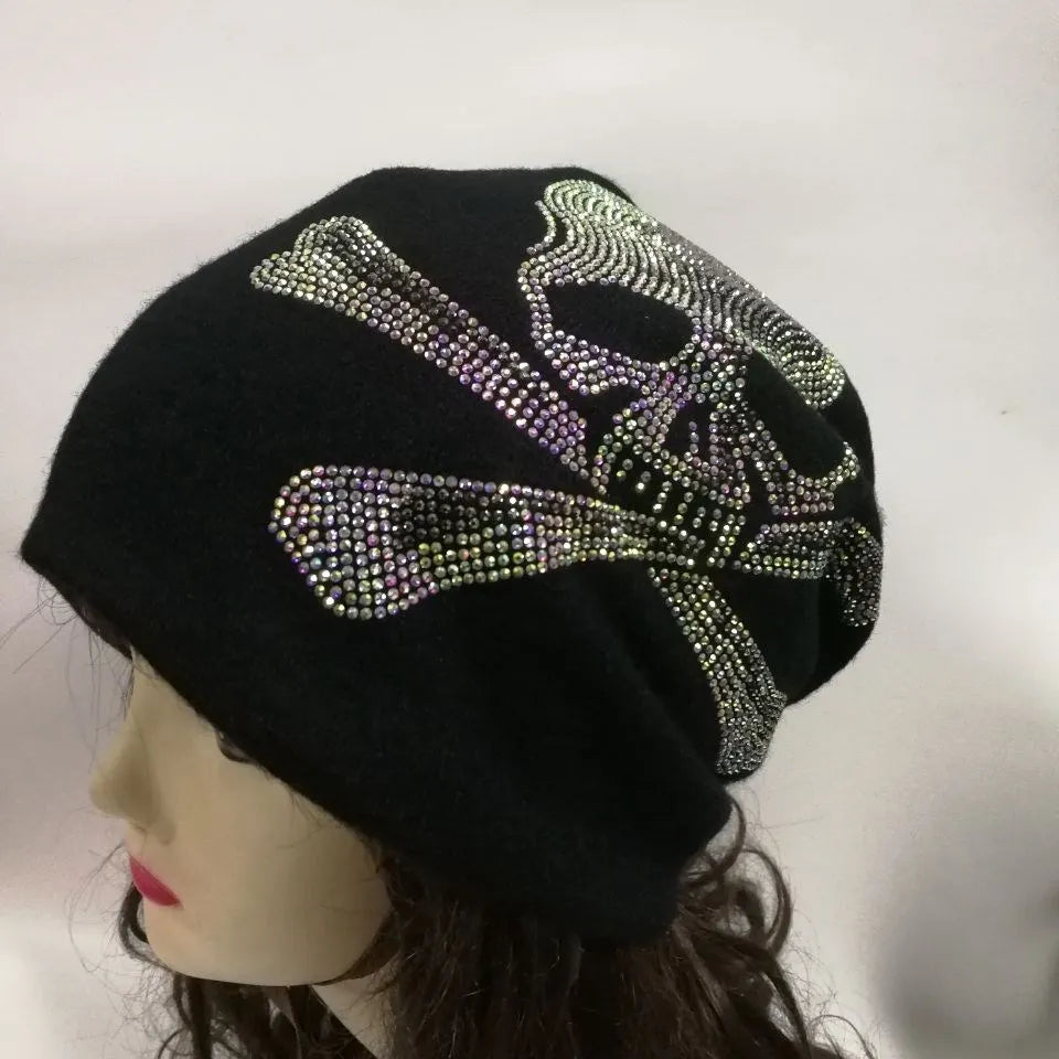 Skull Rhinestone Knitted Beanie